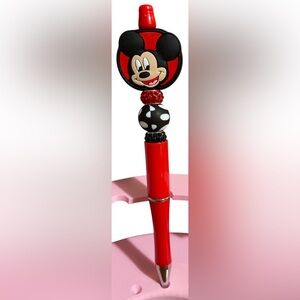 Handcrafted Disney Mickey Mouse Red and Black Beaded Pen
